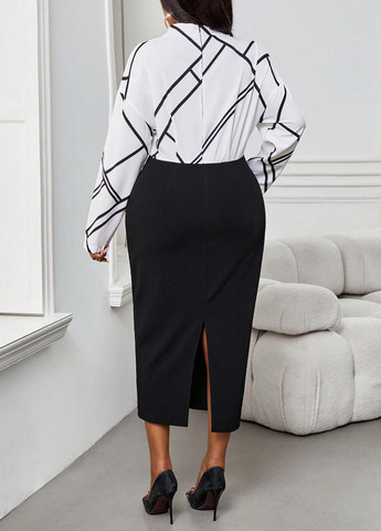 Чорно-білий ділова, кежуал сукня футляр SHEIN колор блок