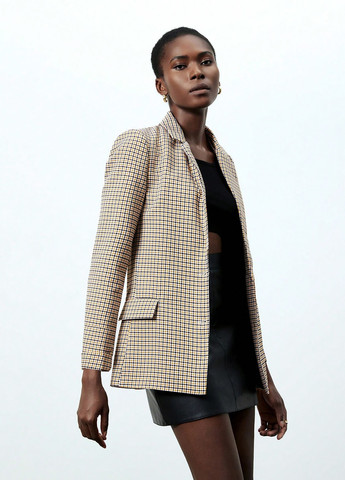 Темно-бежевый женский жакет SHEIN в клеточку - демисезонный