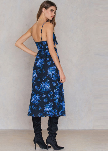 Темно-синя кежуал сукня, сукня кльош Fayt з квітковим принтом