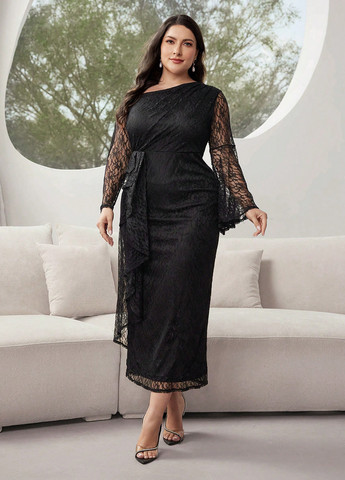 Черное вечернее платье футляр SHEIN однотонное