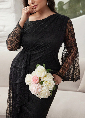 Черное вечернее платье футляр SHEIN однотонное