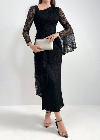 Черное вечернее платье футляр SHEIN однотонное