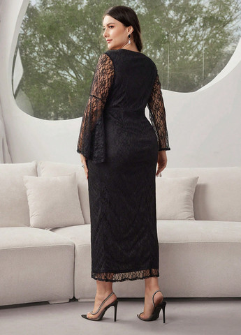 Черное вечернее платье футляр SHEIN однотонное