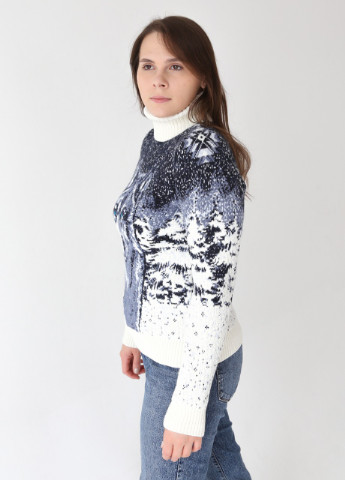 Білий зимовий жіночий светр зимовий з вовком білий Pulltonic Прямая