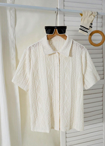 Молочная кэжуал рубашка однотонная SHEIN