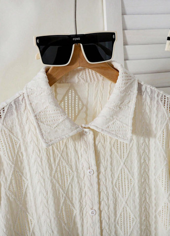 Молочная кэжуал рубашка однотонная SHEIN