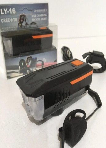 Ліхтар велосипедний акумуляторний USB CREE T6 вологостійкий велофара з дзвінком USB LY-16 No Brand (254016374)