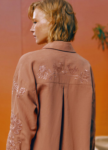 Коричнева вишиванка Gepur візерунок однотонний пряма бавовна, льон (329822099)