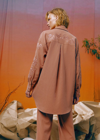 Коричнева вишиванка Gepur візерунок однотонний пряма бавовна, льон (329822099)