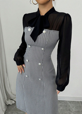 Світло-сіра кежуал сукня а-силует SHEIN в клітинку