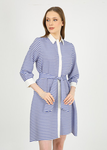 Синее кэжуал платье рубашка Casalini в полоску