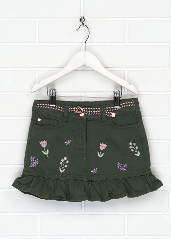 Темно-зеленая джинсовая цветочной расцветки юбка C&A а-силуэта (трапеция)