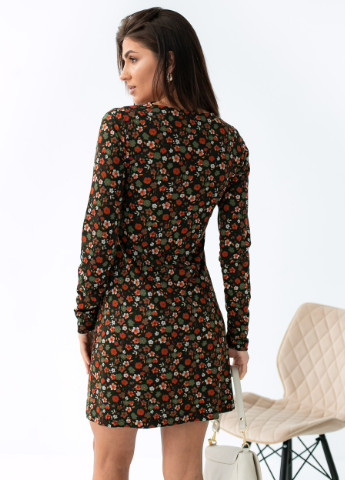 Оливковое (хаки) кэжуал платье No Brand с цветочным принтом