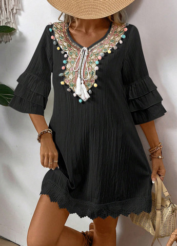 Черное кэжуал платье SHEIN однотонное