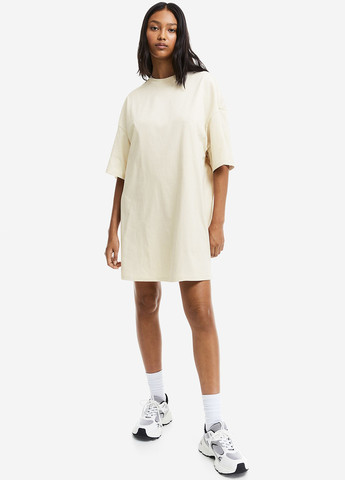 Светло-бежевое кэжуал платье платье-футболка, оверсайз H&M однотонное