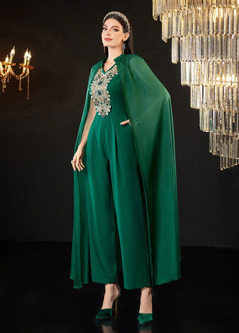 Комбинезон SHEIN комбинезон-брюки однотонный зелёный вечерний полиэстер