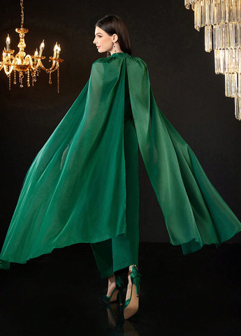 Комбинезон SHEIN комбинезон-брюки однотонный зелёный вечерний полиэстер