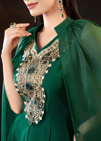 Комбинезон SHEIN комбинезон-брюки однотонный зелёный вечерний полиэстер