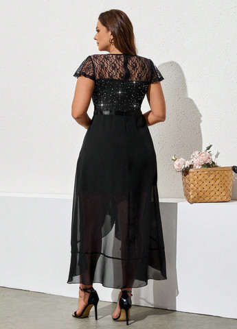 Чорна вечірня сукня на запах, кльош SHEIN однотонна