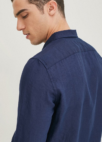 Темно-синяя кэжуал рубашка однотонная Jack & Jones