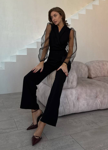 Комбінезон No Brand комбінезон-брюки однотонний чорний святковий, кежуал віскоза