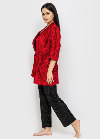Червоний демісезонний комплект (майка, штани, халат) Ghazel