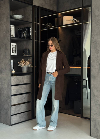 Коричневе демісезонне Пальто двобортне No Brand