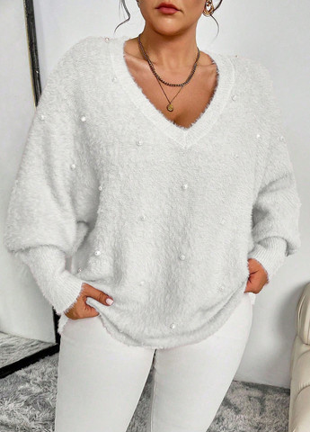 Білий демісезонний пуловер пуловер SHEIN