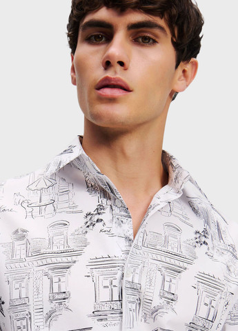 Белая классическая, кэжуал рубашка с рисунком Karl Lagerfeld