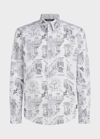 Белая классическая, кэжуал рубашка с рисунком Karl Lagerfeld