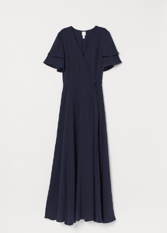 Темно-синее вечернее платье на запахе H&M однотонное