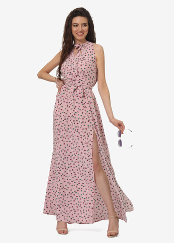 Светло-розовое кэжуал платье клеш, на запах Lila Kass в горошек