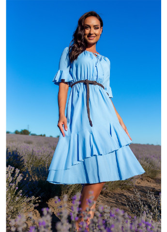 Голубое кэжуал платье на запах Lady Style однотонное