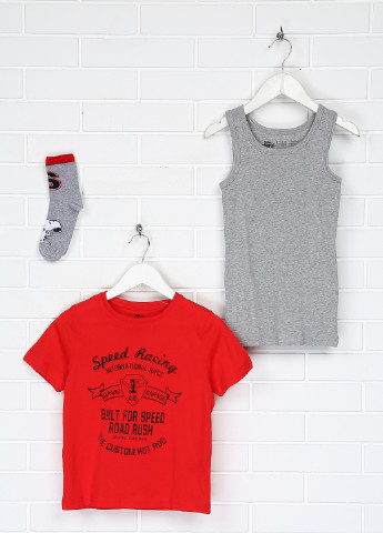 Серо-красный демисезонный комплект (майка, футболка, носки) Pepperts