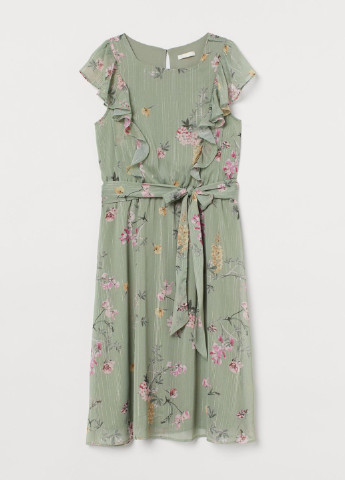 Мятное кэжуал платье для кормящих H&M с цветочным принтом