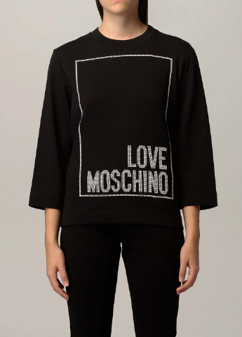 Черный женский свитшот с апликацией-логотипом Love Moschino - Свободный, Прямой крой однотонный черный кэжуал хлопок, трикотаж - (251865011)