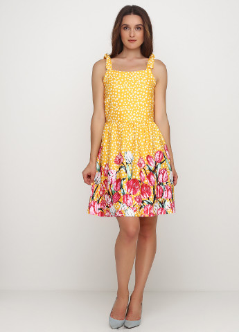 Желтое кэжуал платье платье-майка Flirt с цветочным принтом