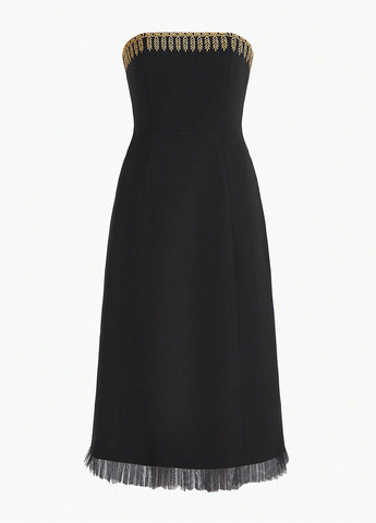 Чорна коктейльна, вечірня сукня з відкритими плечима SHEIN однотонна