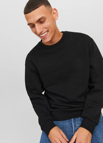 Чорний світшот Jack & Jones однотонний без декору (354686431)