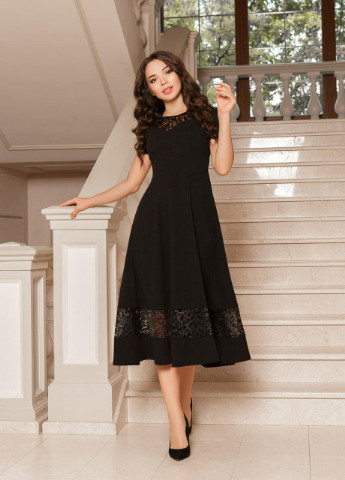 Черное женское нарядное платье с кружевами черного цвета 374375 New Trend