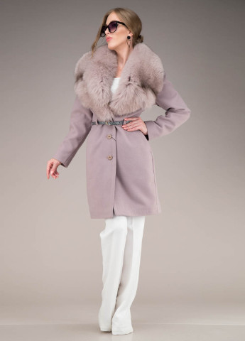 Бузкове демісезонне Пальто (хутро песця) однобортне Шикарные меха