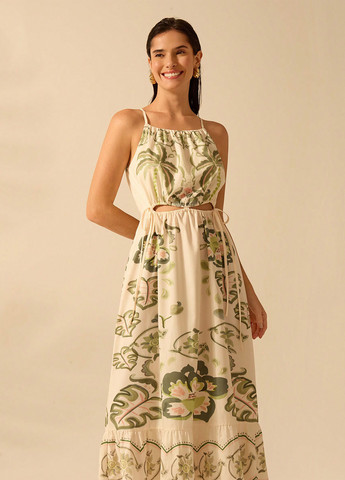 Светло-бежевое праздничный, пляжное, кэжуал платье а-силуэт SHEIN с рисунком