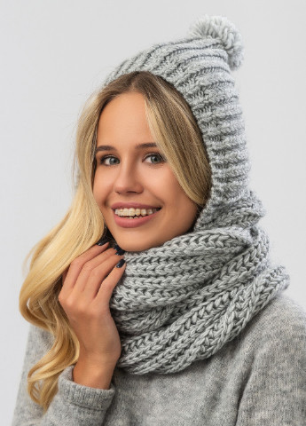 Снуд женский с капюшоном -03 48х30см Светло-серый W-Luxury 9249P (254046383)