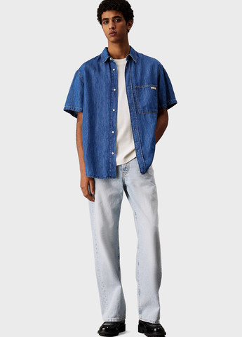 Синяя джинсовая, кэжуал рубашка однотонная Calvin Klein Jeans
