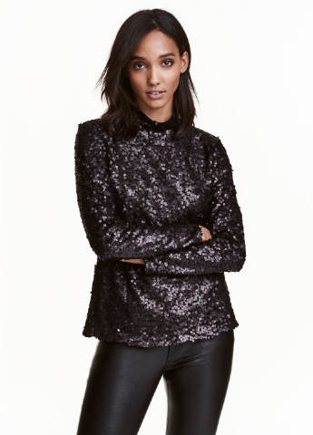 Чёрная блуза с пайетками H&M
