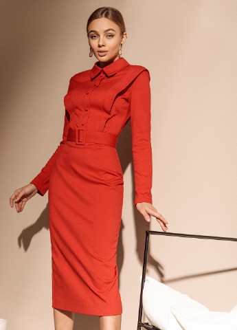 Красное кэжуал яркое платье-футляр Gepur однотонное