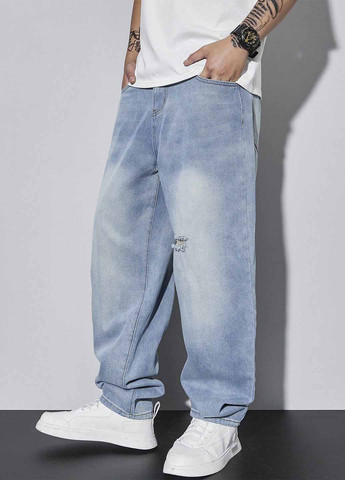 Голубые демисезонные мешковатые, свободные, прямые джинсы SHEIN