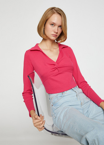 Розовая женская футболка-поло KOTON однотонная