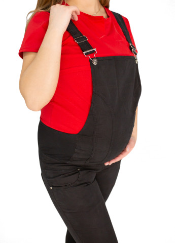 1100-01 Джинсовий комбінезон для вагітних Чорний HN комбінезон-брюки однотонний чорний джинсовий бавовна