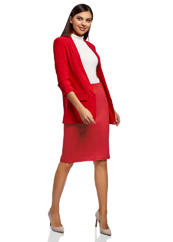 Красная офисная однотонная юбка Oodji карандаш